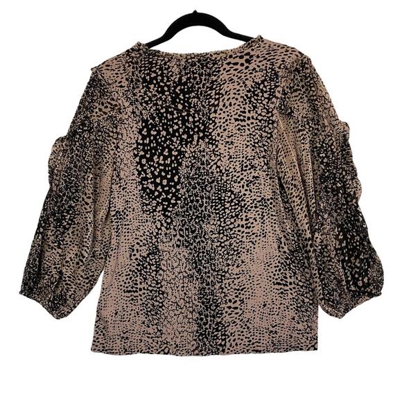 Anthropologie Maeve Black Tan Ruffle Sleeve Top Size Small - Picture 4 of 7